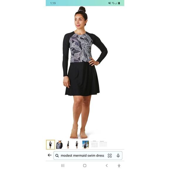 New Size 8 Modest Mermaid Monochrome Modest Swim Dress SPF50+ Black White NWOT - Picture 2 of 10